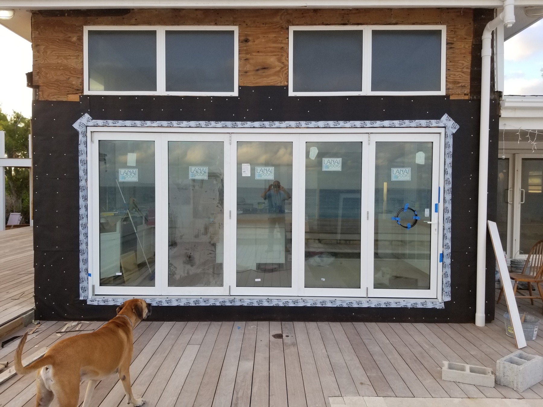 The kitchen folding door system in its closed position before Hurricane Dorian.
